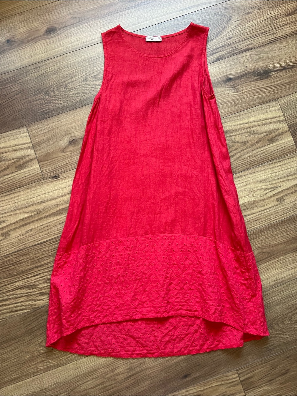 Terzo Millennio Made In Italy Linen Eyelet Embroidered Hem Shift Dress M
